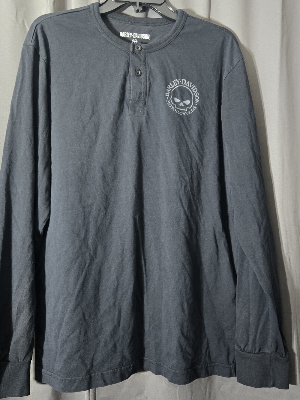 Genuine Harley-Davidson Rugged Men's Willie G Skull Thermal Slub Henley Size L